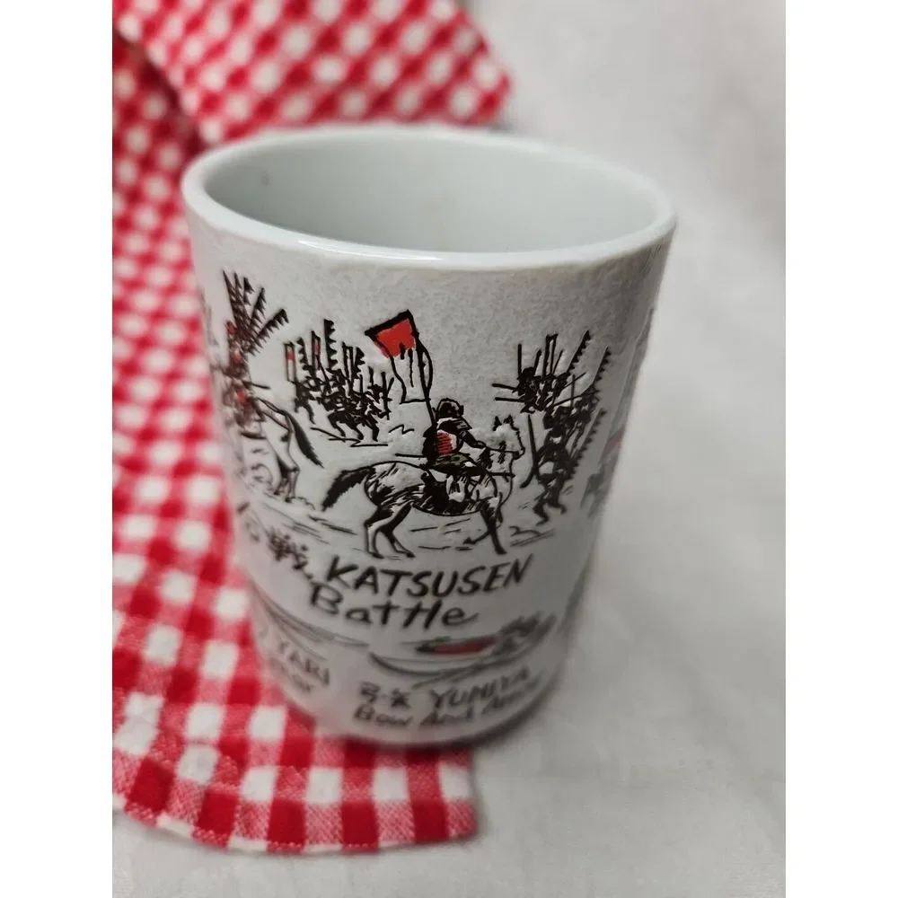 Mino Ware Japan Sushi Yunomi Chawan Tea Cup KATSUSEN BATTLE SAMURAI Weapons